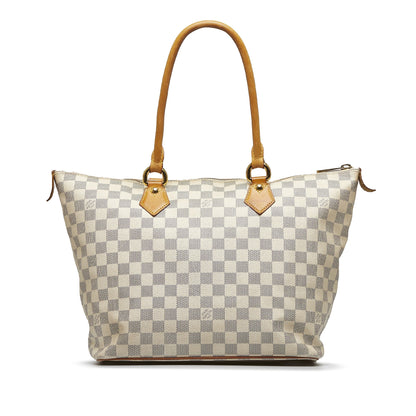 Pre-Owned Authenticated Louis Vuitton Damier Azur Saleya MM Canvas White Tote Bag Unisex (Good)