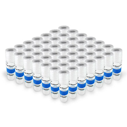 String Wound Sediment Water Filter Cartridge Standard 2.5x10" 1 Micron 50 Pack
