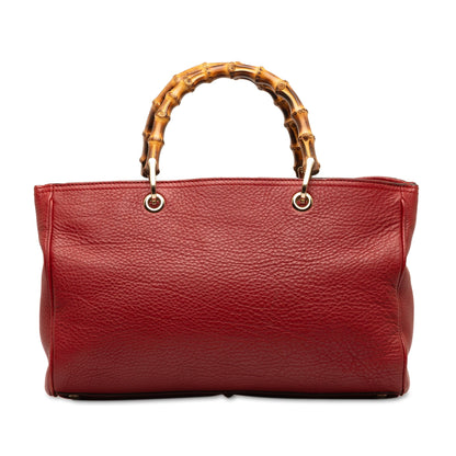 Pre-Owned Authenticated Gucci Medium Bamboo Shopper Calf Leather Red Satchel Unisex (Good)