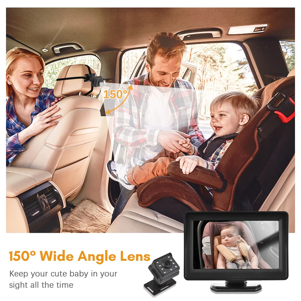 Pristin Invigilator,Inch Car Saddle Baby car Car Saddle Mirror Car Baby View Vision Baby Mirror Camera Easy Monitor 1080P Monitor Baby Car Baby Rear Saddle Car Mirror Camera Baby Monitor 150° Wide View