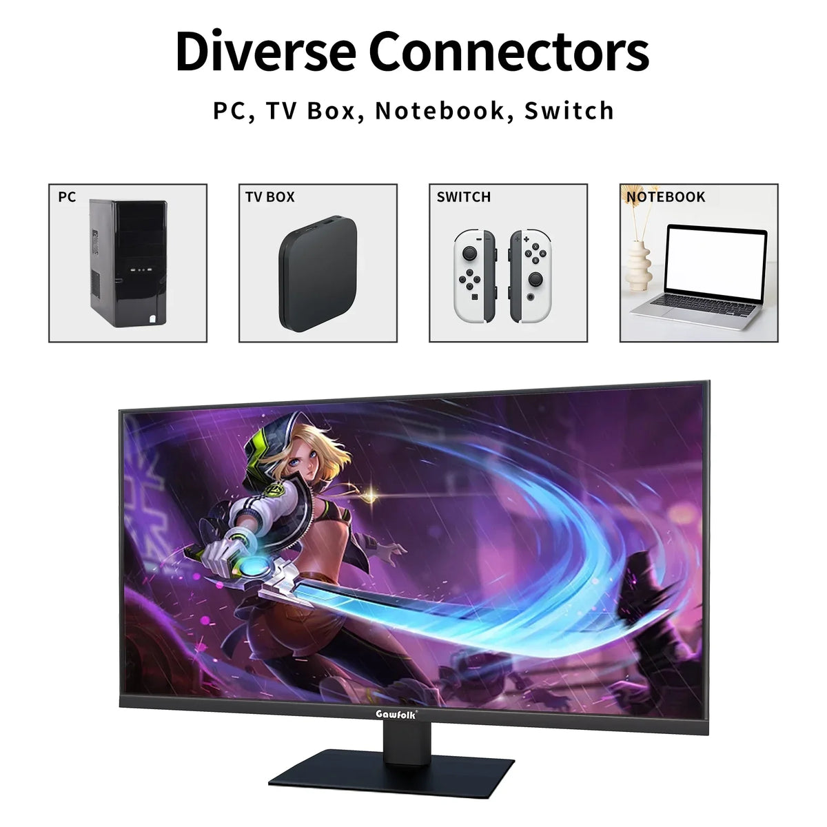 Gawfolk 27" PC Gaming Monitor 165Hz, Full HD 1080P Bezel-less Display Supports DP and HDMI (Black)