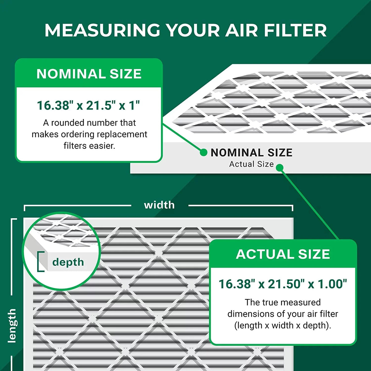 Filterbuy 16.38x21.5x1 MERV 8 Pleated HVAC AC Furnace Air Filters (3-Pack)