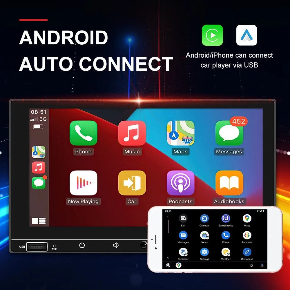 KingFurt 7" Double Din Car Stereo with Apple Carplay & Android Auto Play MP5 Camera HD Screen, FM Radio, Mirror Link