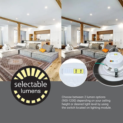 HALO RL Series 5/6 inch Recessed LED Light Retrofit Ceiling & Shower Downlight, Selectable CCT and Selectable Lumens, Dim to Warm, Matte White Retrofit Baffle Trim, 900/1200 Lumens