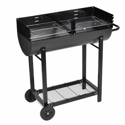 Dcenta Charcoal BBQ Stand with Lower Shelf and Rims Steel Barbecue Grill Black for Camping Cooking, Grilling, Smoking, Picnic, Hiking, Party, Garden, Patio 39.4 Inch Length