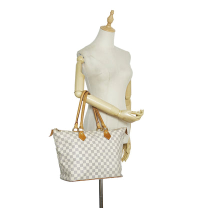 Pre-Owned Authenticated Louis Vuitton Damier Azur Saleya MM Canvas White Tote Bag Unisex (Good)