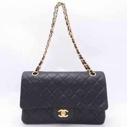 Pre-Owned Chanel CHANEL shoulder bag matelasse double flap leather black gold ladies (Good)
