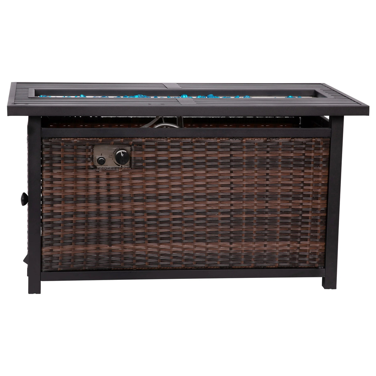 Lancaster Home Outdoor 50,000 BTU Fire Table with Steel Top and Wicker Base