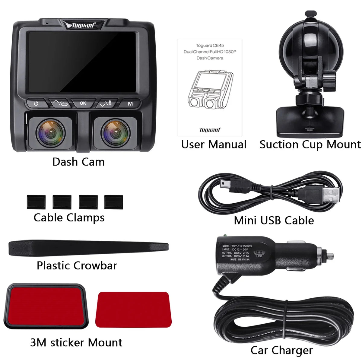 Full HD Dual Dash Cam, TOGUARD 1080P+1080P Front and Inside Car Camera Dash Cams 3" LCD Dashboard Camera Black