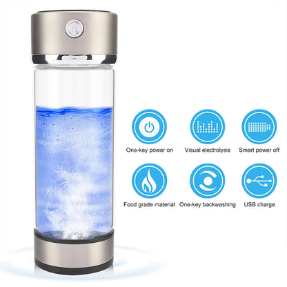 Nikou USB Charging Rich Hydrogen Water Purifier Filter Glass Bottle Anti-Skid Portable Lonizer Cup