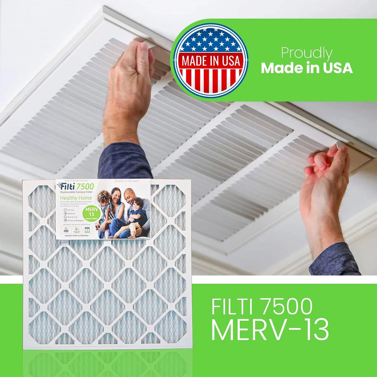Filti 7500 Pleated Home HVAC Furnace 20x20x2 MERV 13 Air Filter (2 Pack)