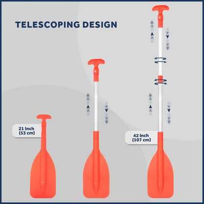 Five Oceans Emergency Telescoping Paddle, Boat Paddles, Floating Orange Paddle, Extends from 21" to 42", Compact Design for Easy Storage, Strong Anodized Aluminum Shaft - FO2898