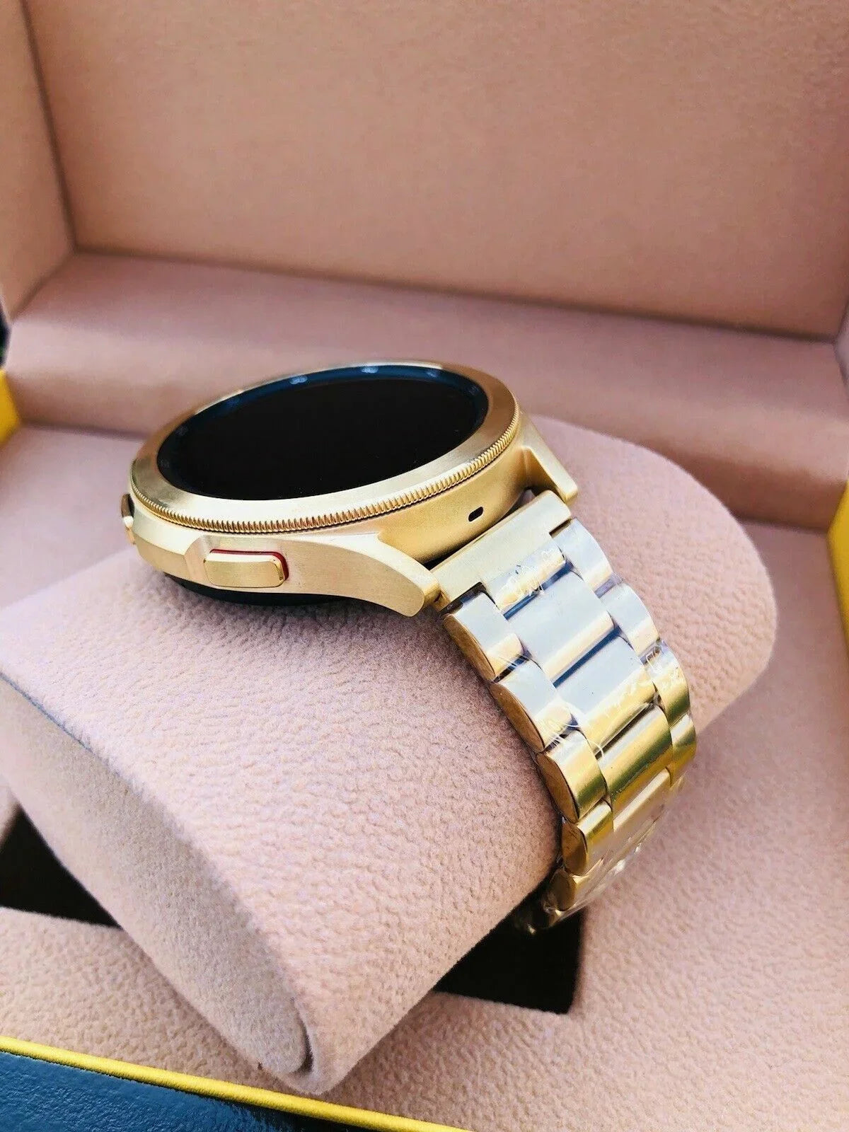 Custom 24k Gold Plated 46mm Samsung Galaxy Watch 4 Gold Bezel Gray Gold Band LTE