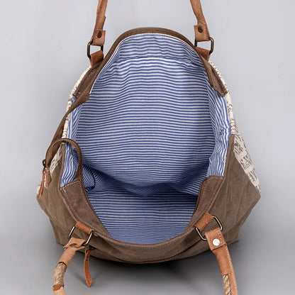 KB OHLAY KB487 TOTE Upcycled Wool Upcycled Canvas Hair-on Genuine Leather women bag western handbag purse