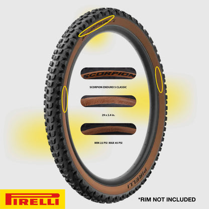 Pirelli Scorpion Enduro S Classic 29" x 2.4 Mountain Bicycle Tire Unmatched Grip and Reliability for Extreme Enduro Riding Tubeless Ready Clincher TLR Enhanced ProWall MTB Casing + SmarTUBE 23/32-622