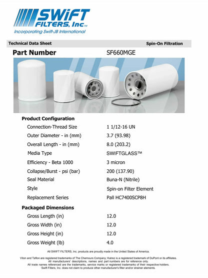 Direct Interchange for FLEETGUARD HF6604in-On Filter Element Microglass Construction 3 Micron
