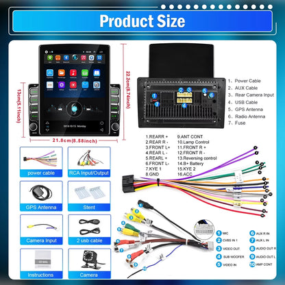 Podofo Double 2 Din 9.7 inch Vertical Touch Screen Car Stereo Radio Android 12 Mirror Link GPS Navi Bluetooth Wifi GPS FM USB with Backup Camera