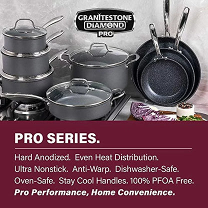 Granite Stone Hard Anodized Aluminum Ultra-Nonstick Ti-Ceramic Coating 20 Piece Cookware Set, Black, Dishwasher Safe, Oven Safe