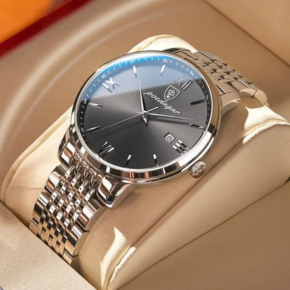 POEDAGAR New Men Ultra-Thin Watches Fashion Week Calender Business Cool Waterproof Luxury Stainless Steel Quartz Wristwatch