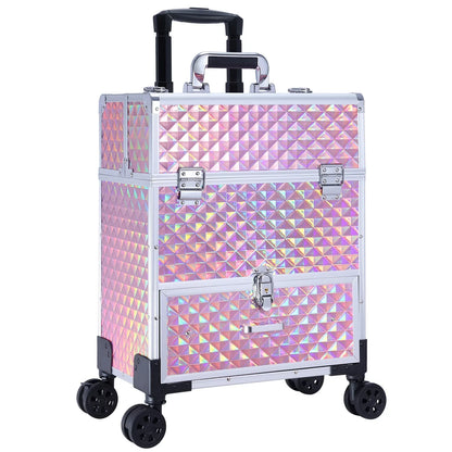 Joligrace Professional Rolling Makeup Case Cosmetic Trolley with Drawers, Pink