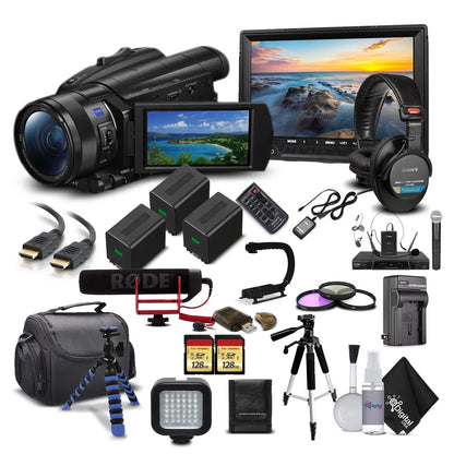 Sony Handycam FDR-AX700 4K HD Video Camera Camcorder + 2 extra Batteries and Charger + 128GB Memory Card + Hard Case + M
