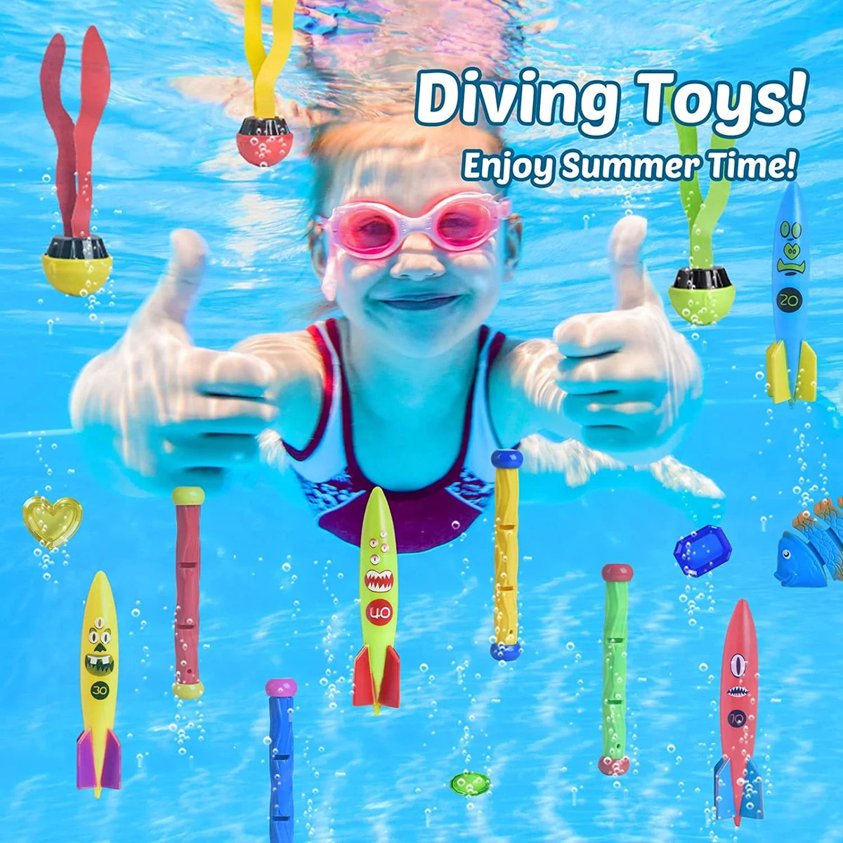Fun Little Toys 34PCS Swimming Pool for Kids Water Toys for Backyard, Diving Toys for Kids Pool Toys