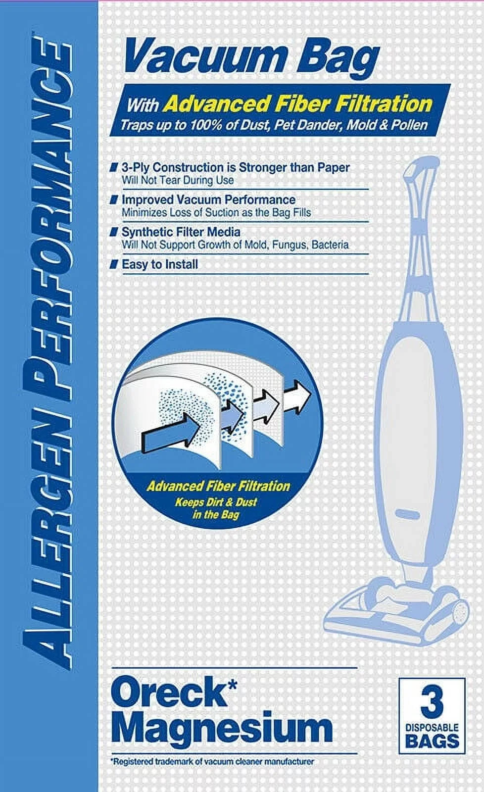 Oreck Style LW Magnesium Synthetic HEPA Vacuum Cleaner Bags by DVC Made in USA [ 45 Bags ]