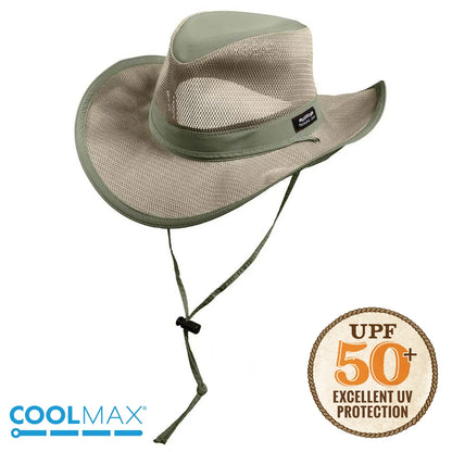 Panama Jack Mesh Crown Safari Sun Hat, 3" Brim, Adjustable Chin Cord, UPF (SPF) 50+ Sun Protection (Fossil, Large)