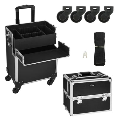 Omysalon 3 in 1 Rolling Cosmetic Makeup Train Case for Professional, Black makeup trolley