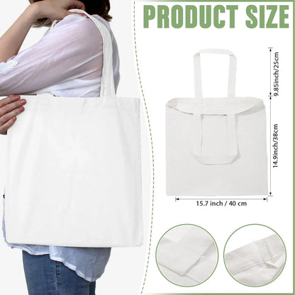 120 Pieces Cotton Tote Bag Bulk 13 x 15 Inch Blank Shopping Cloth Bags Reusable with Long Handle for Women Men DIY (White)