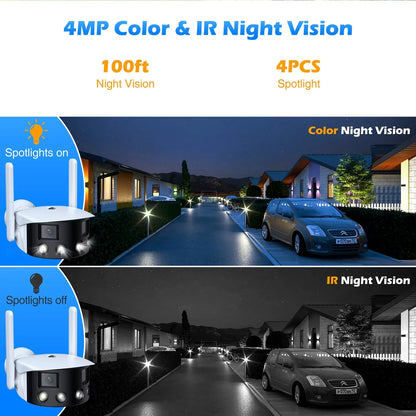 Toguard SC10 2K Wireless Security Camera Outdoor, 180° Ultra-Wide View Dual Lens Bullet Surveillance Camera Wireless Connector