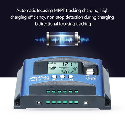 MPPT Solar Charge Controller Dual USB Solar Controller Smart LCD Screen MPPT Tracking 5V/2A Dual USB Output 12V/24V Automatic Identification