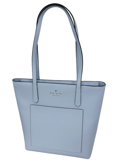 Kate Spade Saffiano PVC Pale Hydrangea Blue Daily Tote Bag K8662 Front Pocket