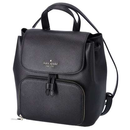 Kate Spade Kristi Refined Grain Leather Medium Flap Drawstring Backpack Black
