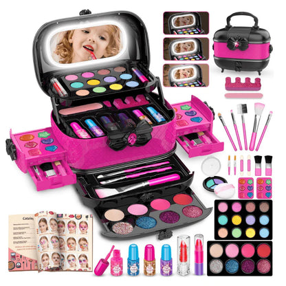 Kids Makeup Kit with Case, Washable Cosmetics, Brushes & Nail Set