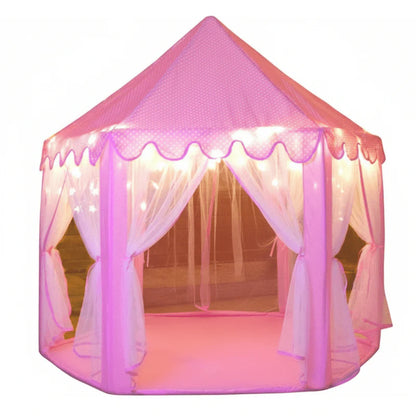 Kids Castle Play Tent with Mesh Curtains and Star String Lights