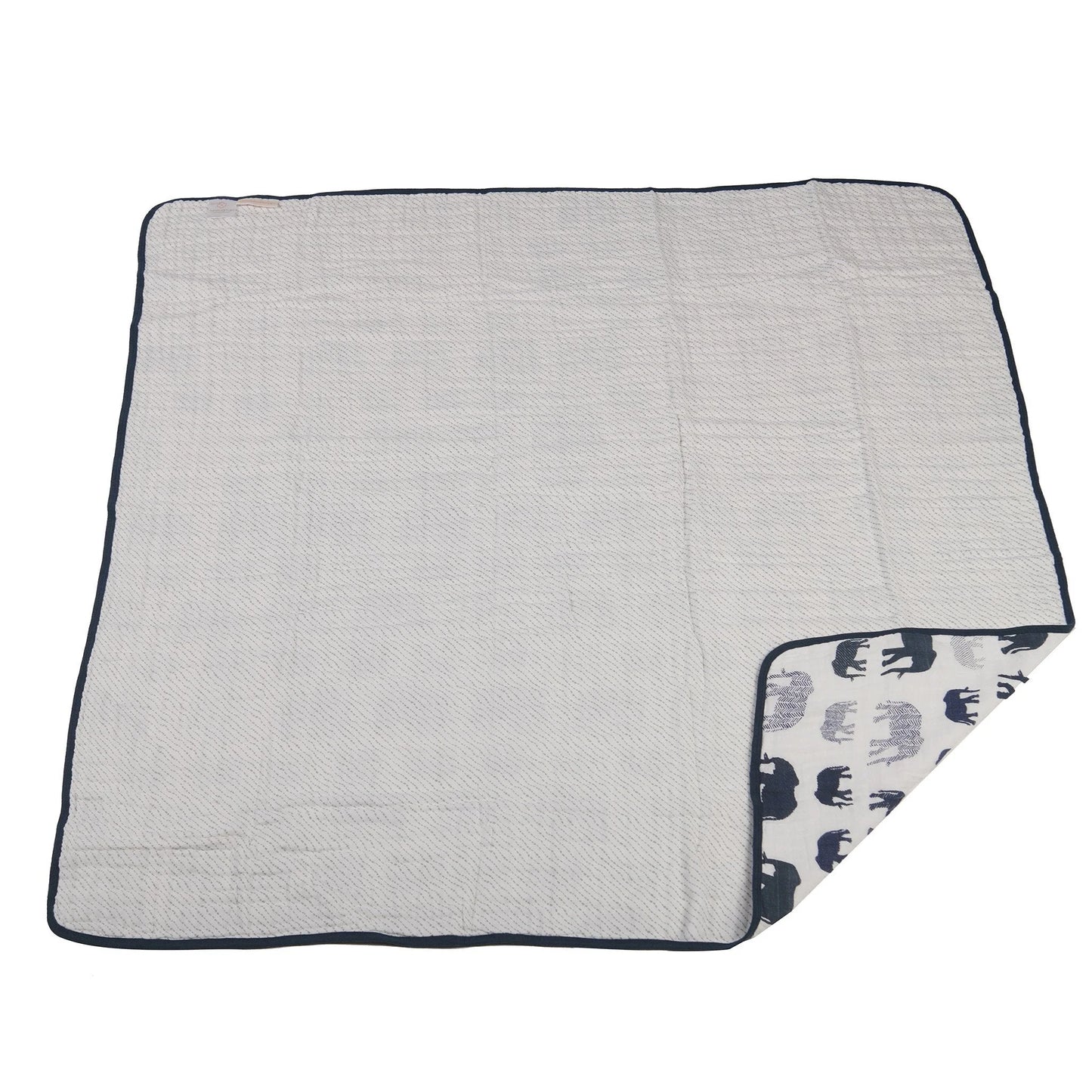 Blue Elephant and Spotted Wave Cotton Muslin Blanket