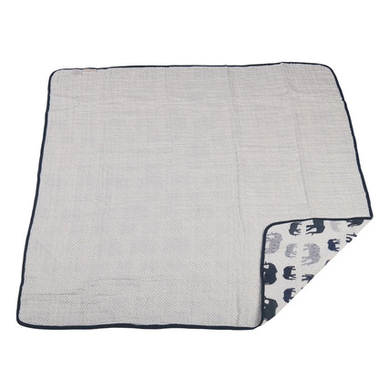 Blue Elephant and Spotted Wave Cotton Muslin Blanket