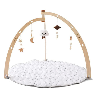 Wooden Baby Activity Play Mat with 6 Hanging Toys and Foldable Frame