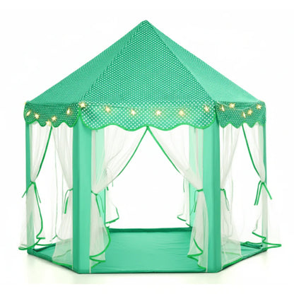 Kids Castle Play Tent with Mesh Curtains and Star String Lights